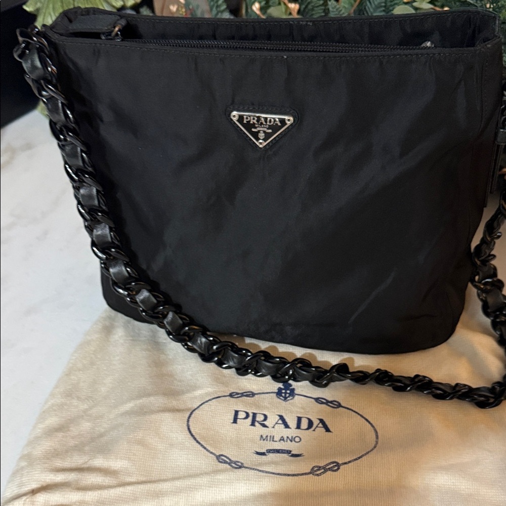 Prada Tessuto Nylon Black Crossbody Bag with Chain Strap